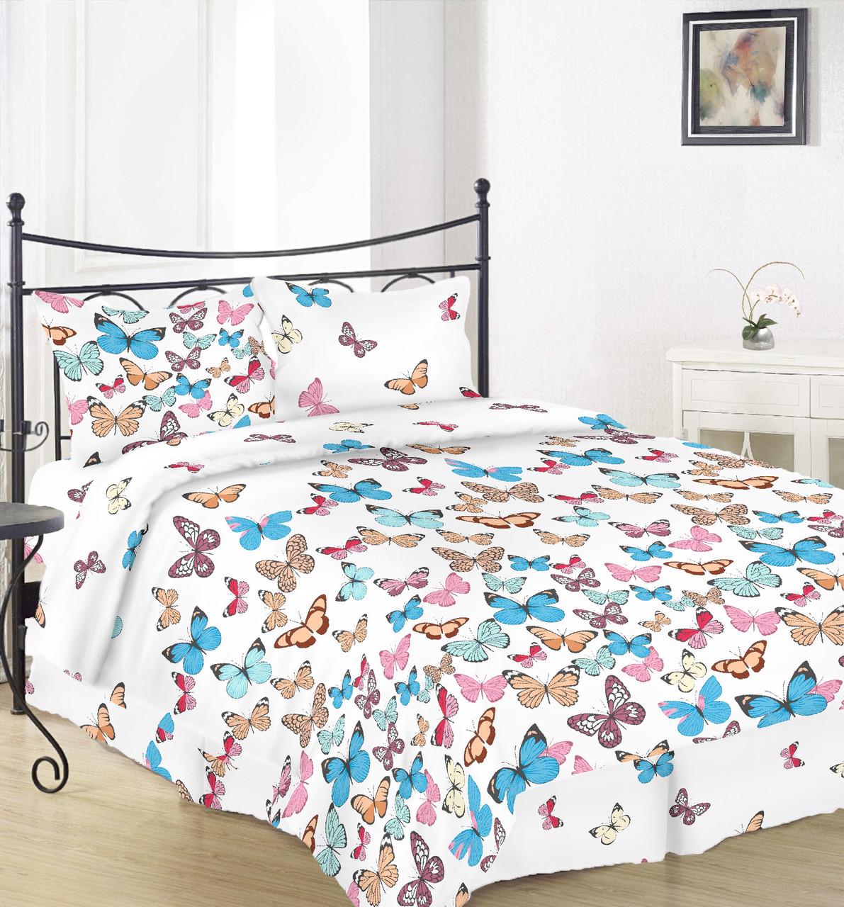 Простынь Вилена Голд Бабочки на белом бязь двуспальная 200х220 см