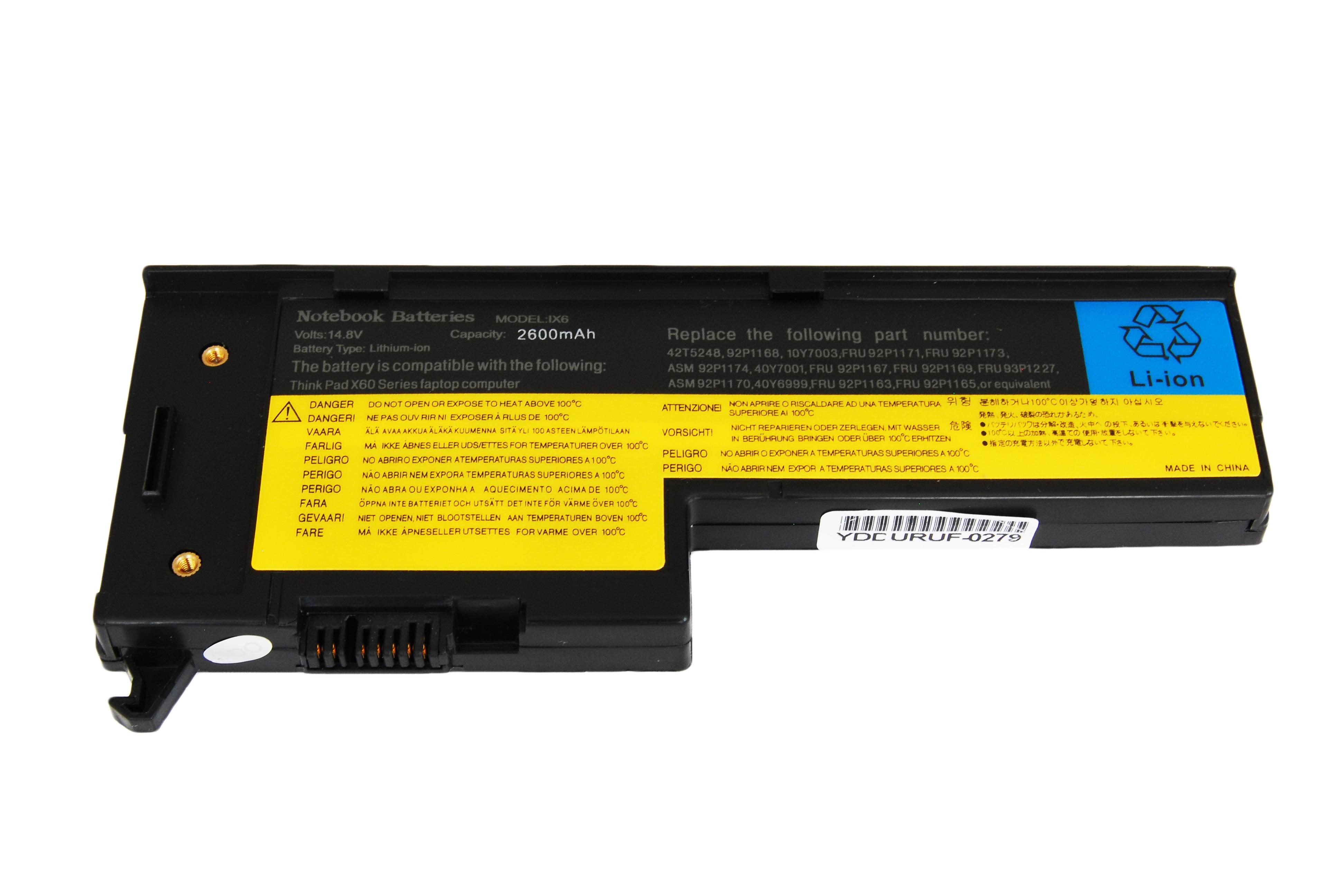 Аккумулятор для ноутбука Lenovo-IBM 92P1168 ThinkPad X60 14,8 V 2600 mAh (002527)