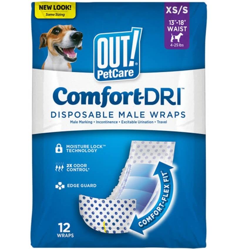 Подгузники одноразовые OUT PetCare Comfort-Dri Disposable Male Wraps для кобелей малых пород XS-S (out72469)