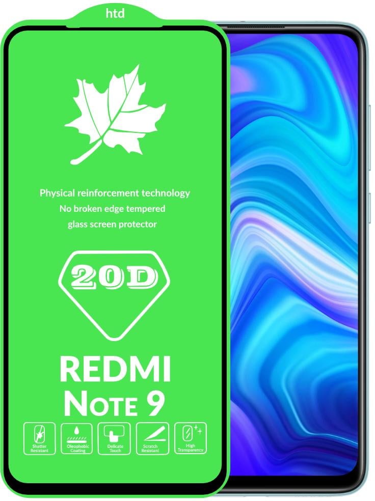 Защитное стекло 20D Glass для Xiaomi Redmi Note 9 большой радиус (15764)