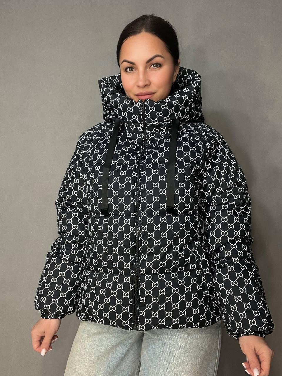 Куртка женская Haiziyuan 1630 узор средняя длина с капюшоном XL Черный (3486)