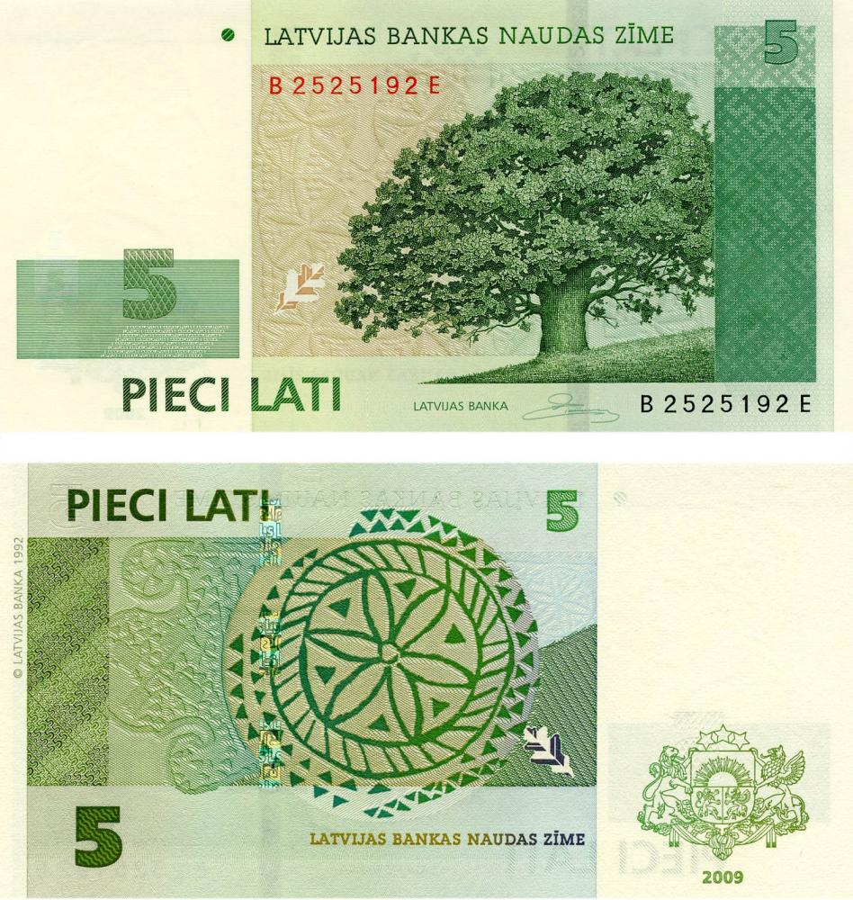 Коллекционная банкнота Латвия 5 лат 2009 UNC (P53c)