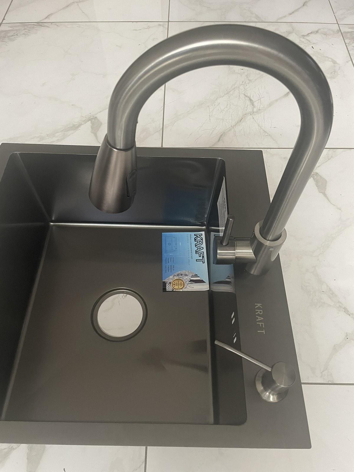Мойка кухонная Kraft 5050 PVD Черный/крафт Kraft 3011 PVD с вытяжным изливом двухрежимный - фото 4