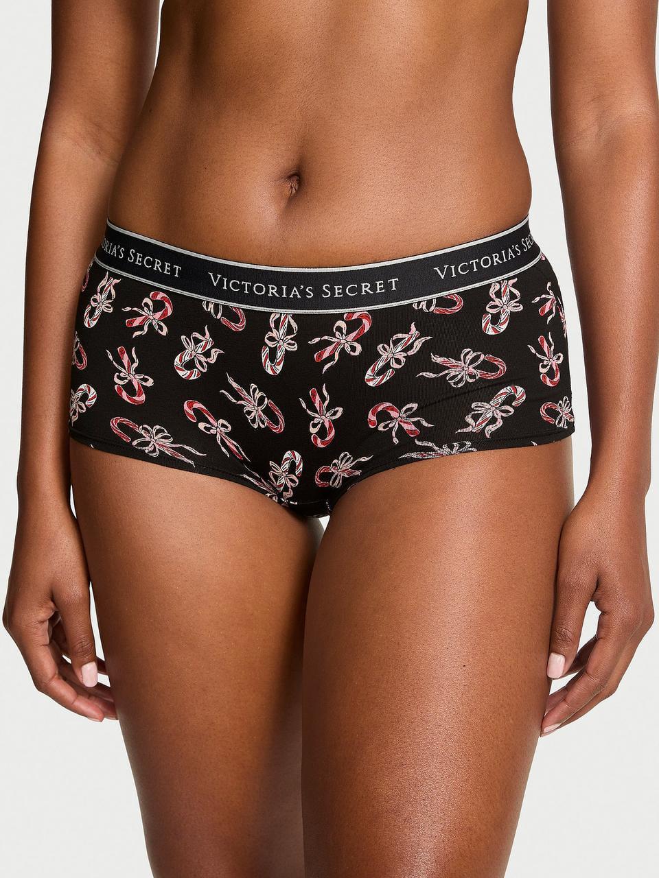 Трусики шорты женские Victoria's Secret Logo Cotton Boyshort L Черный (38199761325)