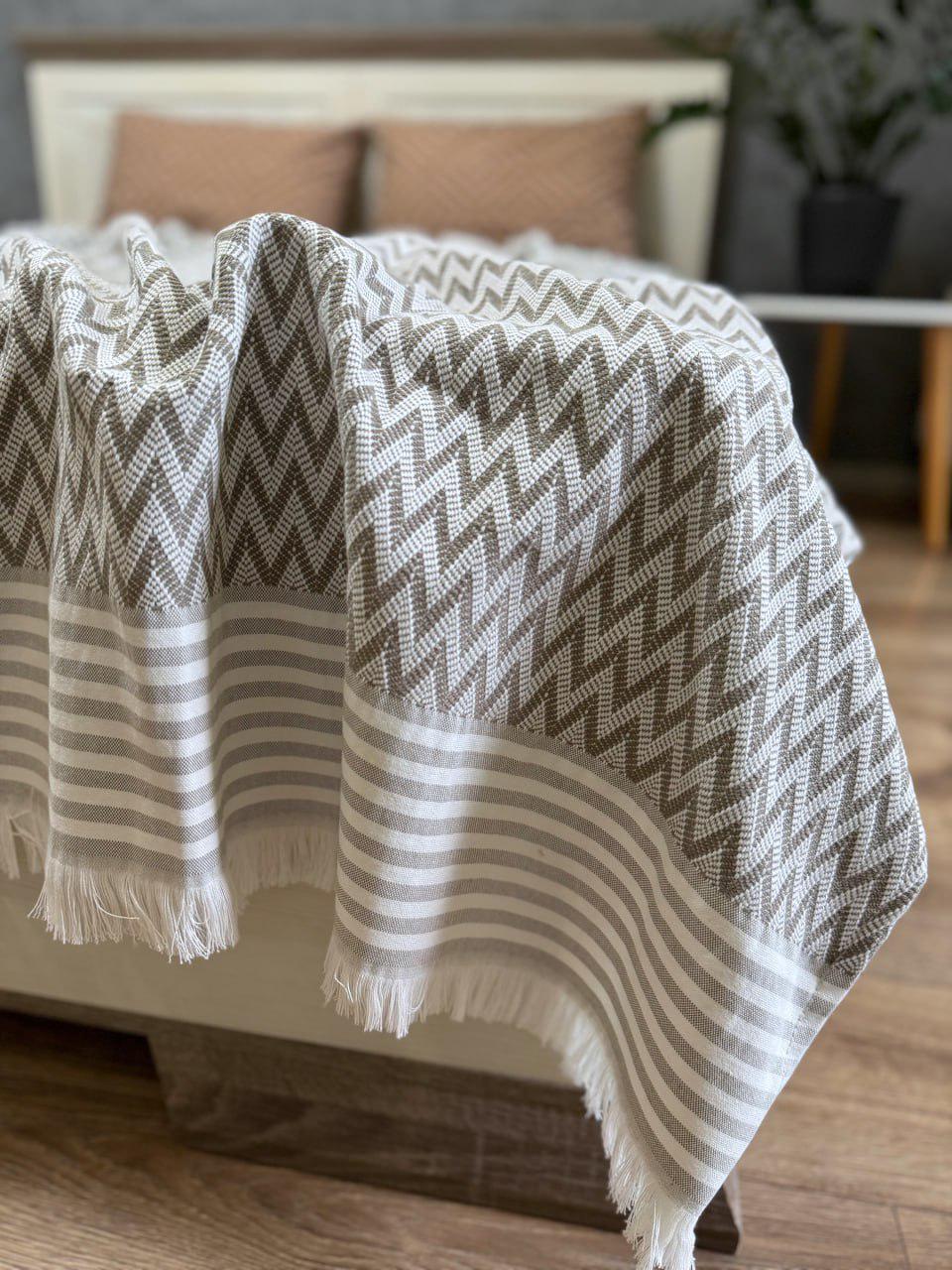 Покрывало-плед Зигзаг хлопковое евро 200х230 см Оливковый (19142074) - фото 3