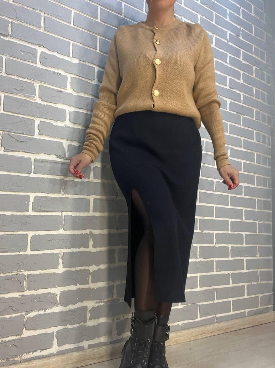 Юбка женская My fashion 891 вязка теплая разрез французская длина OS Черный (2949)