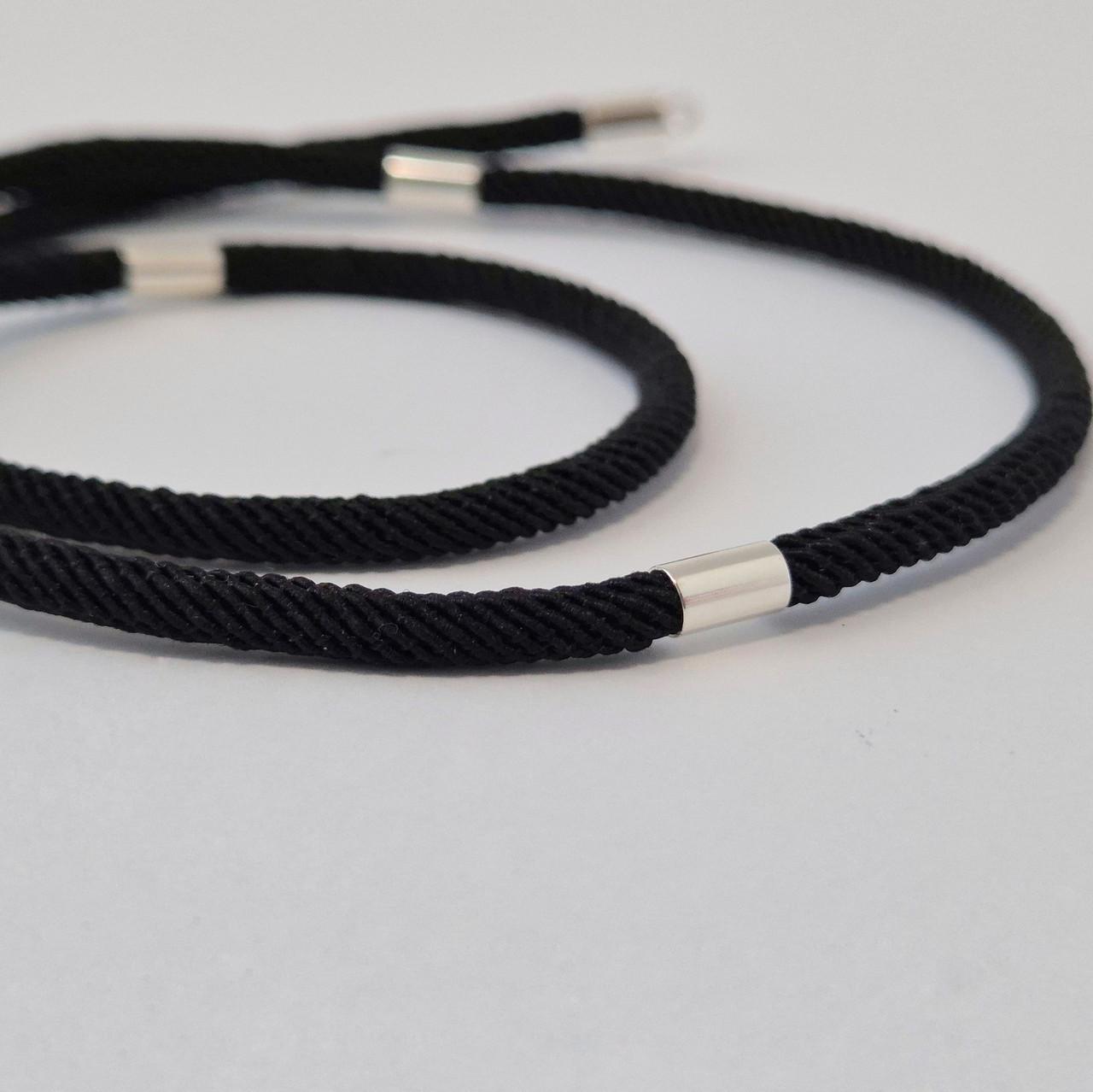 Шнурок ювелірний шовковий зі вставками срібло 925 проби 4,23 г 3 мм 55 см Чорний (661) - фото 5