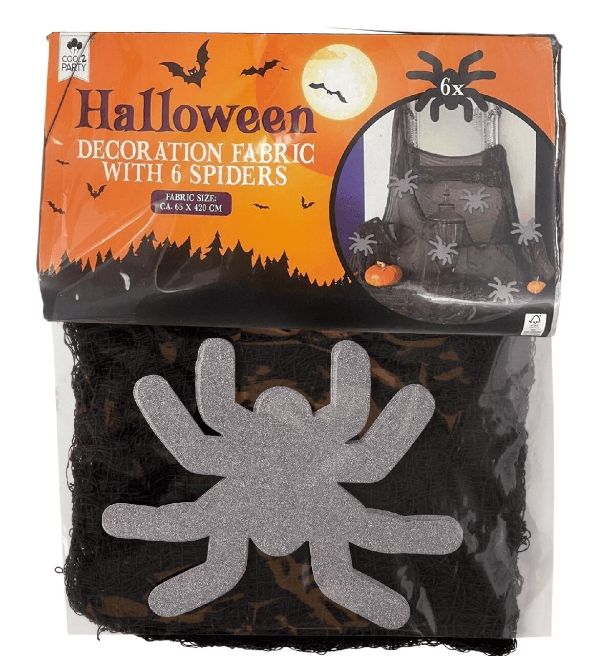 Декоративна тканина Cool2Party Halloween Decoration Fabric із сірими павуками (3187359096)