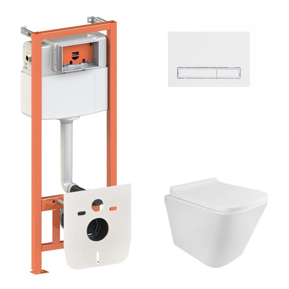 Установка Qtap подвесной унитаз Tern Rimless/комплект установки Nest 4в1 линейная клавиша White (2611531410)