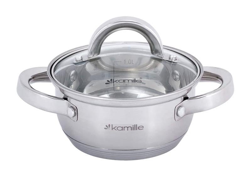 Каструля Kamille Mystery 1 л зі скляною кришкою низька (KM-5614S)