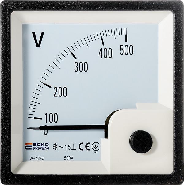 Вольтметр АСКО-УКРЕМ прямого включения А-72-6 72x72 мм AC 500 В (A0190010066)