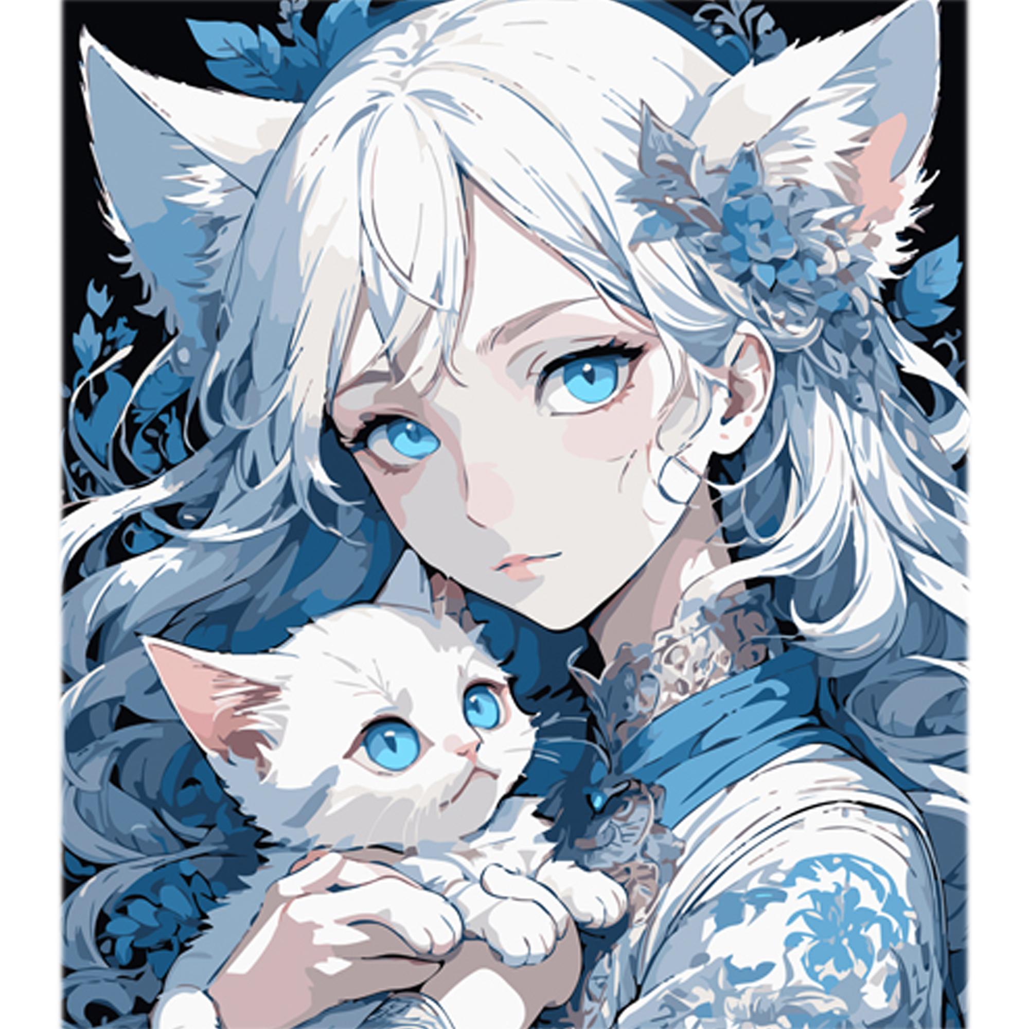 Картина по номерам Strateg Аниме девушка с котенком на цветном фоне 40x50 см (MZ012)