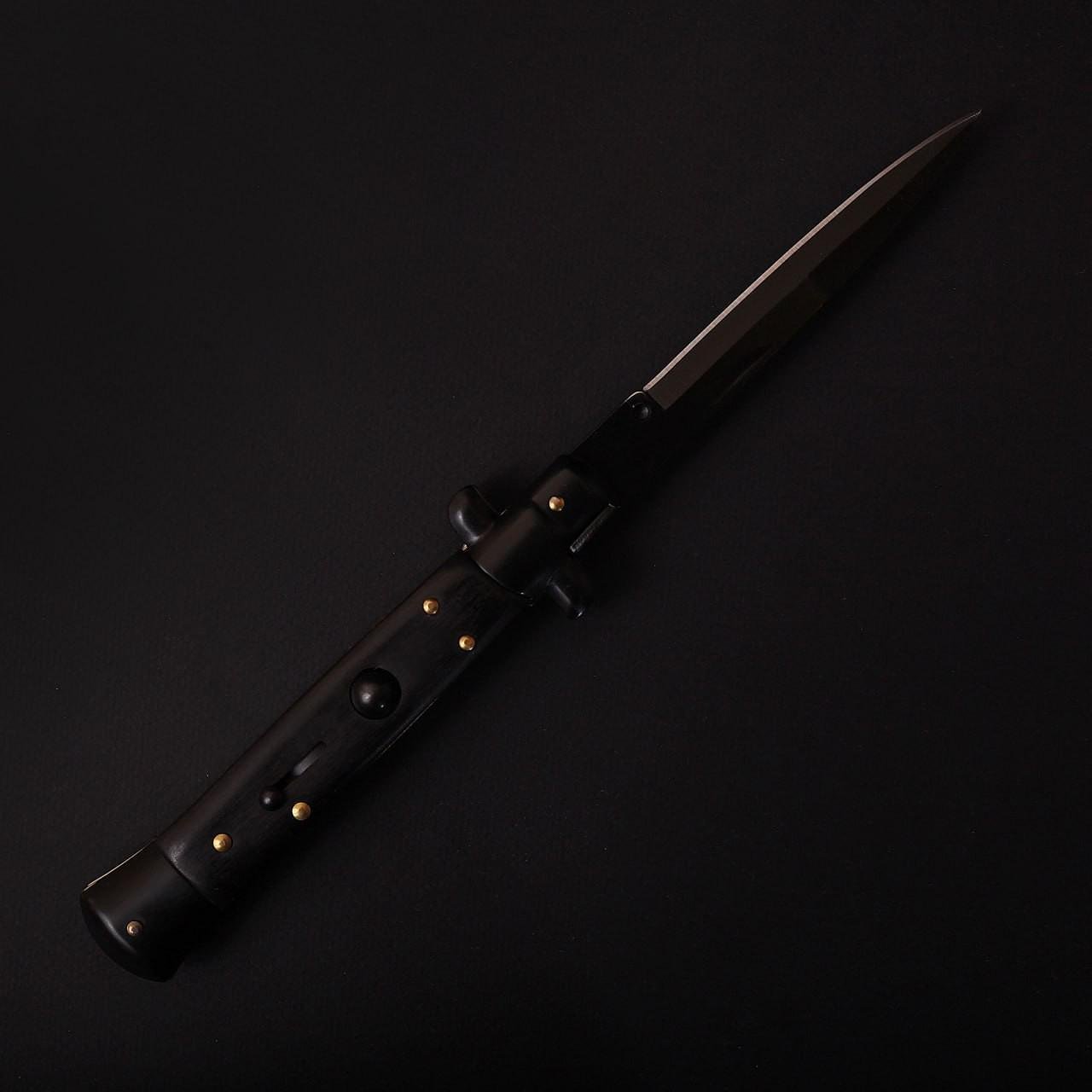 Ніж викидний на кнопці стилет італійський дизайн Чорний (24067486) - фото 4