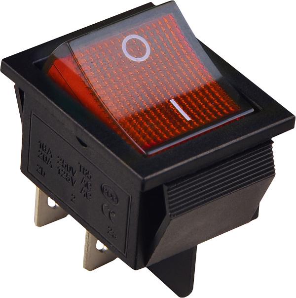 Переключатель АСКО KCD2-201N R/B 1 клавиша 2NO 31 мм 15A с подсветкой красный LED 12V AC/DC Черный (A0140040170)
