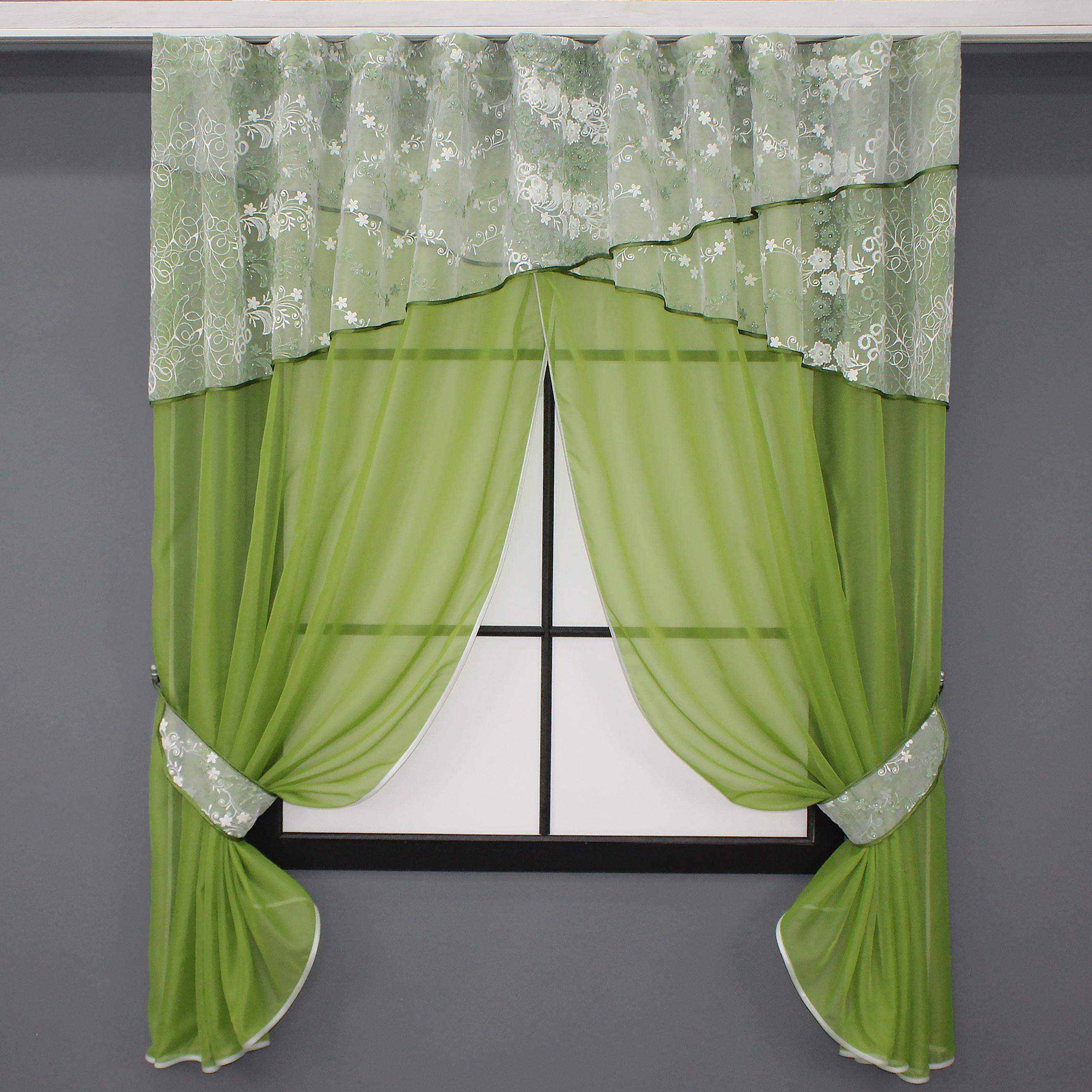 Кухонные шторы VR-Textil № 091к с ламбрекеном и подвязками 270х170 см Оливковый (52-0800)