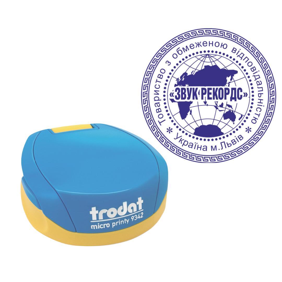 Печать ТОВ на карманном оснащении Trodat Micro Printy 9342 d 42 мм Сине-желтый (ООО7/9342/BY)