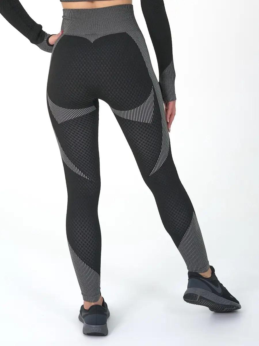 Лосини спортивні Push Up жіночі для тренувань йоги фітнесу та бігу Push Up з сірими вставками S Чорний (70062S) - фото 4 Лосини спортивні Push Up жіночі для тренувань йоги фітнесу та бігу Push Up з сірими вставками S Чорний (70062S) - фото 4