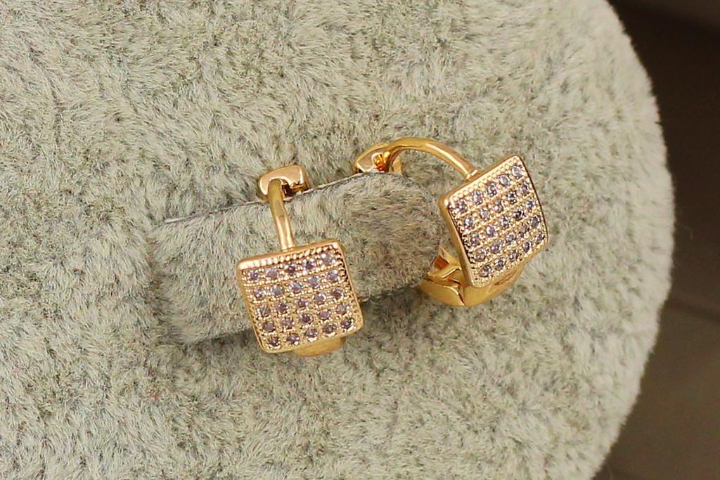 Серьги детские Xuping Jewelry Квадратики с фианитами длина 1,2 см Золотистый (1759837252)