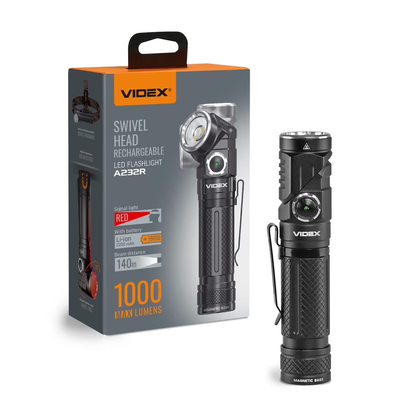 Ліхтарик портативний світлодіодний Videx VLF-A232R 1000Lm 5000K (VLF-A232R)