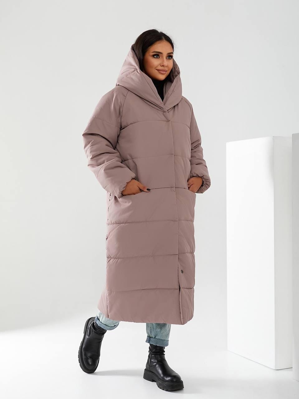 Пальто-пуховик довге на кнопках Аiza А521 р. 42-44 Персиковий/Бежевий - фото 12 Пальто-пуховик довге на кнопках Аiza А521 р. 42-44 Персиковий/Бежевий - фото 12