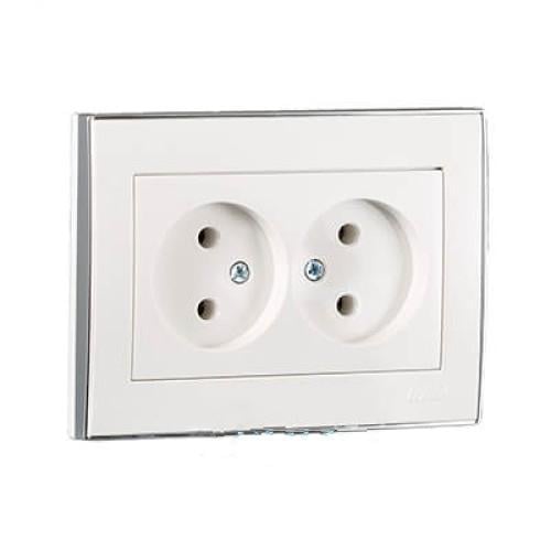 Розетка двойная без заземления со вставкой RAIN Белый хром