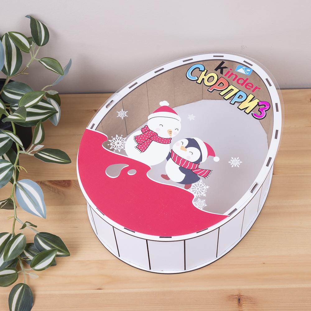 Коробка деревянная Киндер снеговик и пингвин 33 см (5814-5) - фото 1