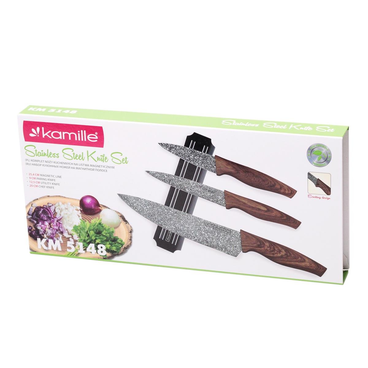 Набор ножей Kamille из нержавеющей стали на магнитном держателе 4 предмета (5148) - фото 3 Набор ножей Kamille из нержавеющей стали на магнитном держателе 4 предмета (5148) - фото 3