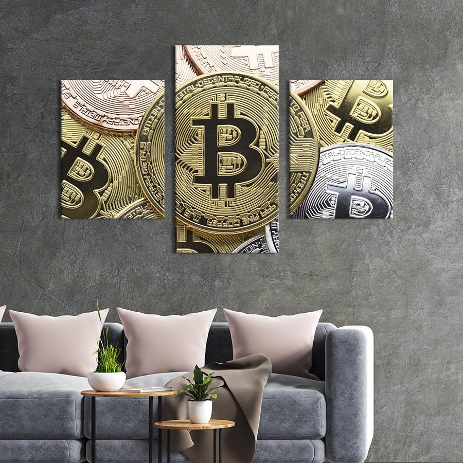 Картина для интерьера Виртуальная валюта биткоин 141x90 см (537-32)