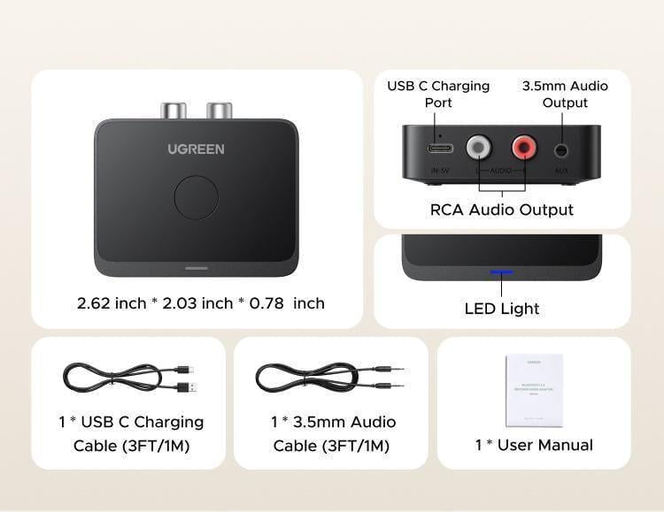 Ресивер аудіо Ugreen Bluetooth 6.0 3.5 мм 2RCA Чорний (55545) - фото 16 Ресивер аудіо Ugreen Bluetooth 6.0 3.5 мм 2RCA Чорний (55545) - фото 16