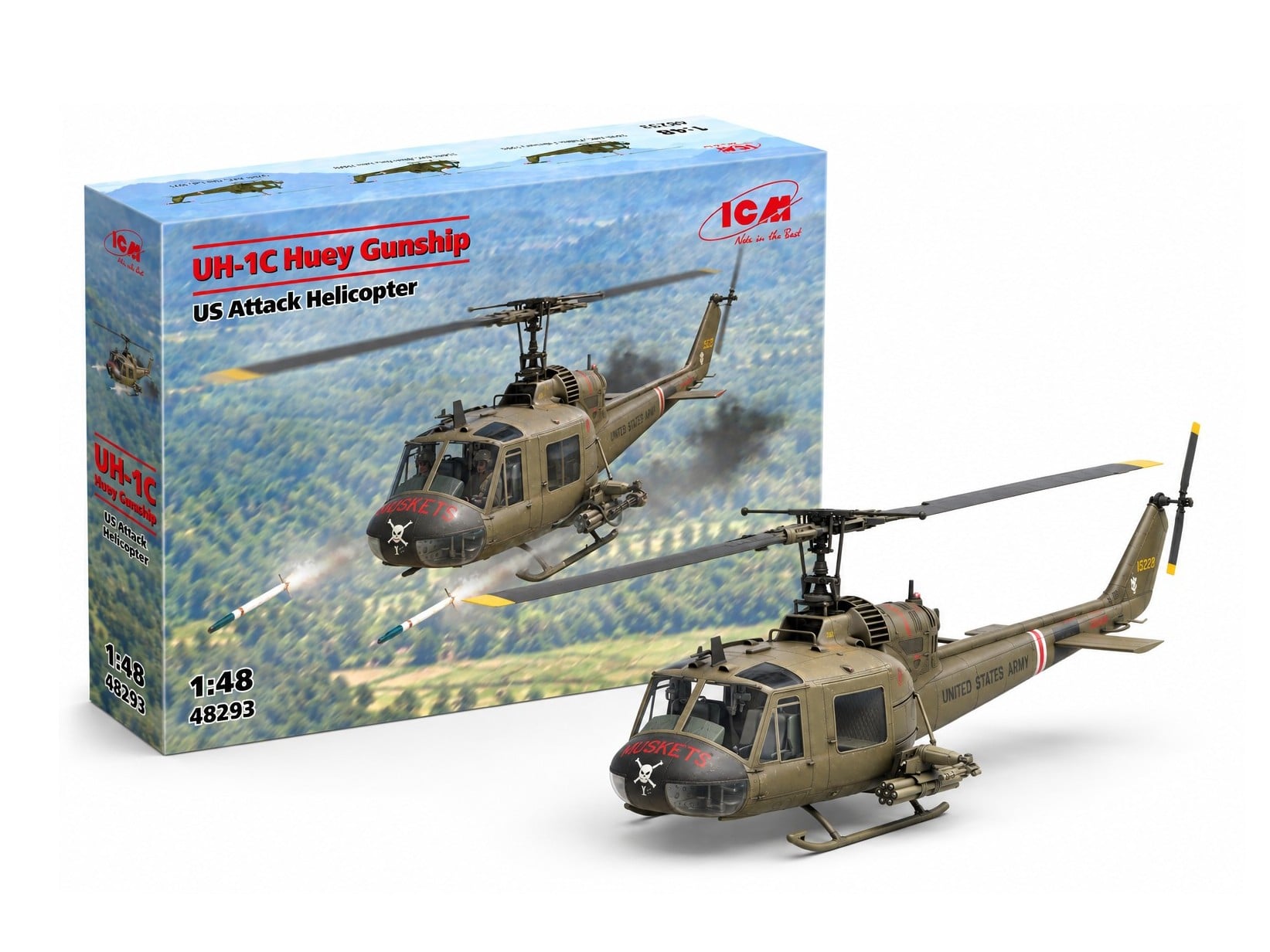 Сборная модель ICM ударный вертолет США UH-1C Huey Gunship масштаб 1:48 (48293)