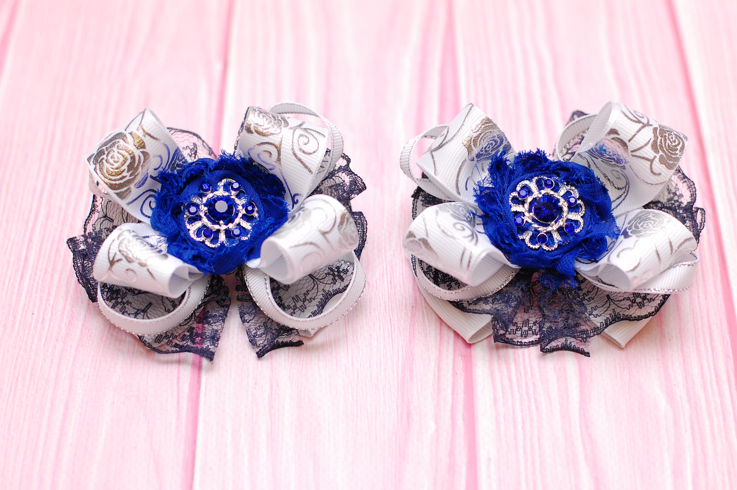 Бантики для волосся Шкільні на резинці 2 шт. White/Blue (603/1 про)