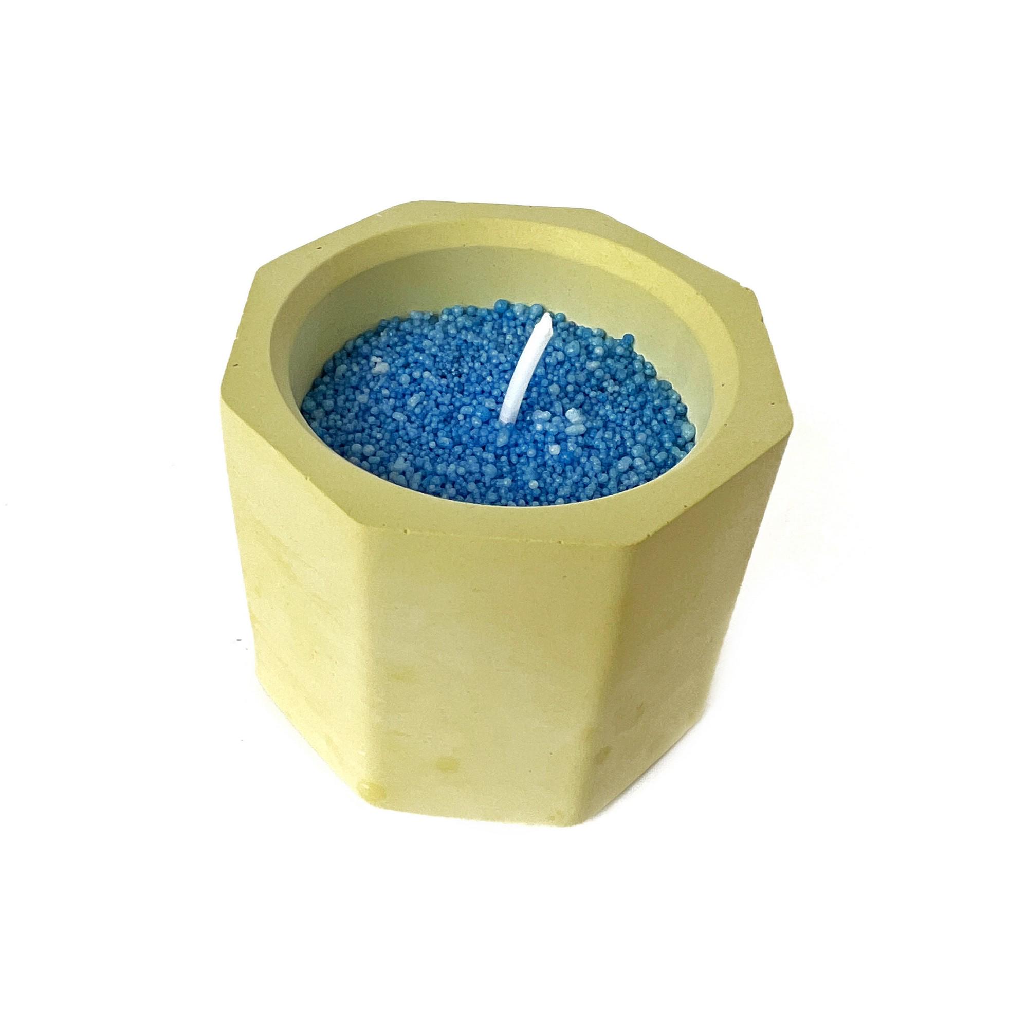 Подсвечник из гипса восьмиугольник с насыпной синей свечой Желтый матовый (GPAN0001_51)