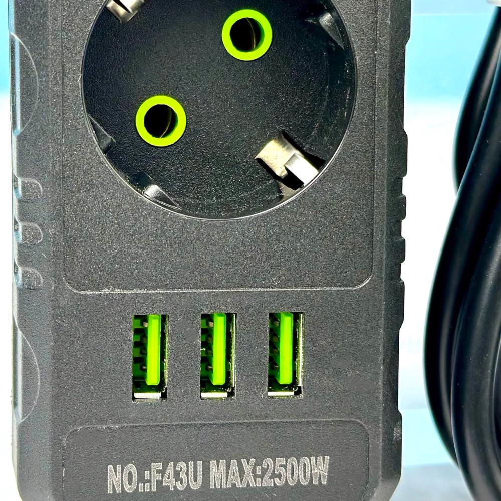 Удлинитель сетевой переноска 6м на 3 розетки з 3USB UA Power F43U Черный (F43U 3r-3usb-6m) - фото 8