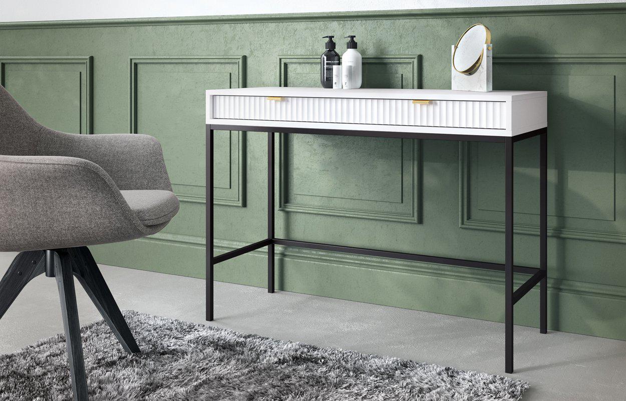 Стол туалетный Perfect Home Nova T104 с 2 ящиками и черными ножками Белый (PFH-091266) - фото 1