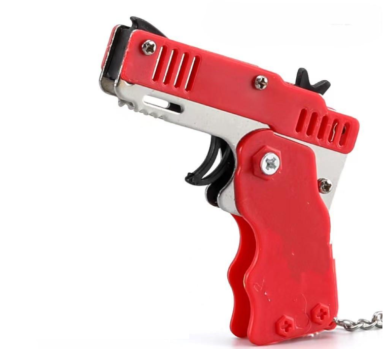Пістолет-брелок складаний стріляє гумками 60 шт. гумок Червоний (0156)