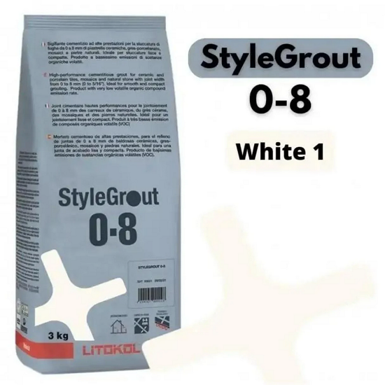 Затирка для плитки цементная Litokol StyleGrout 0-8 3 кг White 1 (SG08WHT10063)