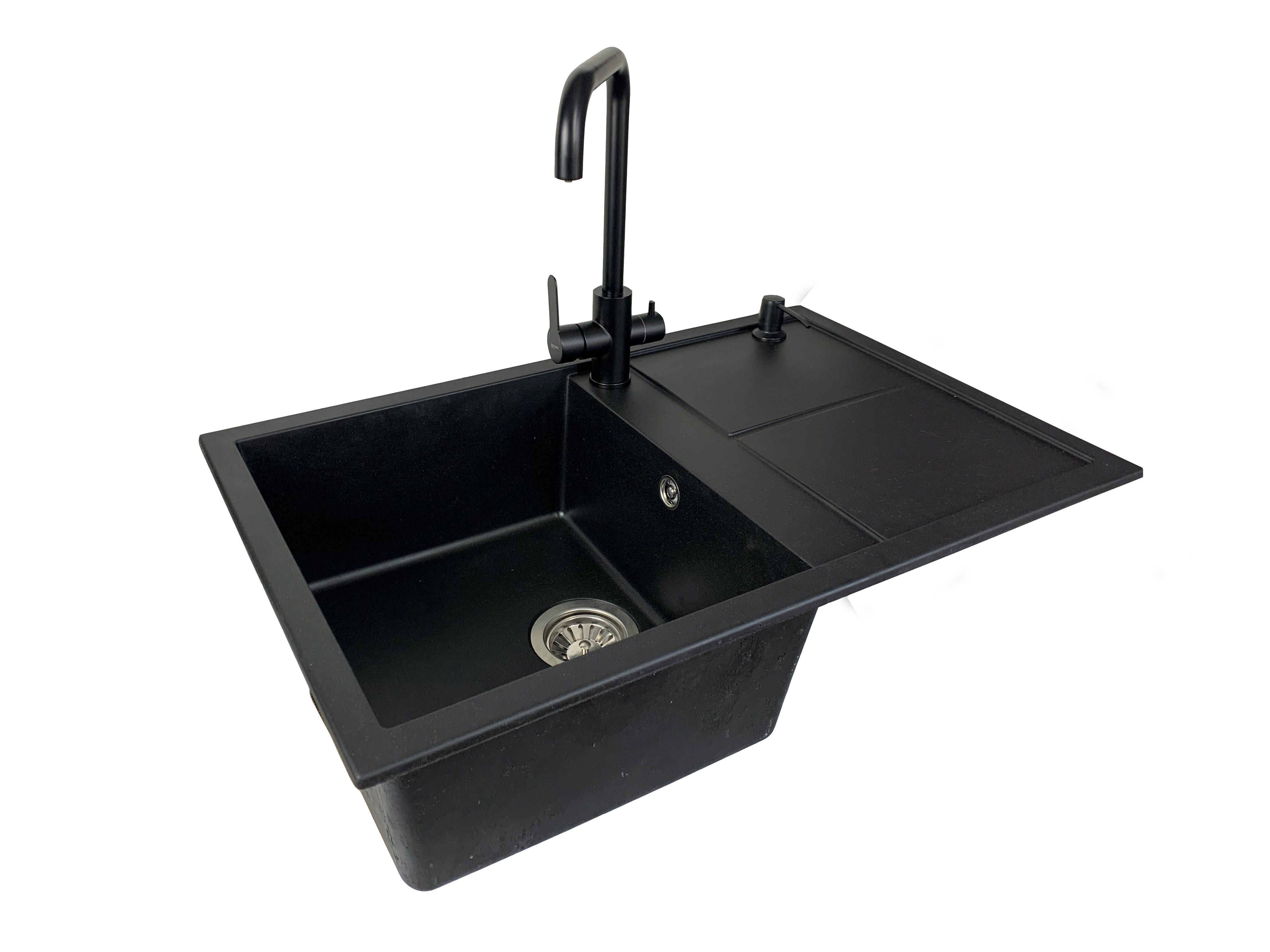 Мойка кухонная VECTOR Alia plus 78x50 см чаша слева/смеситель с подключением к фильтру/дозатор/сифон Черный (75272017)