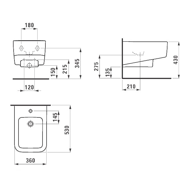 Біде підвісне Laufen Pro H8309520003041 овальне 530х360 мм Білий (ANT-36995) - фото 3