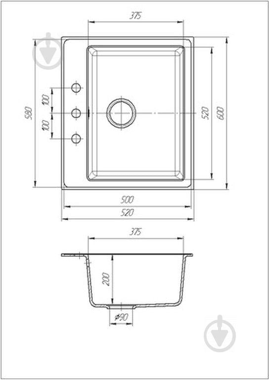 Кухонная Мойка Гранитная Galati Patrat Antracit 901 Антрацит - фото 3