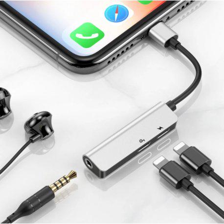 Перехідник BASEUS 3-n1 Lightning to Dual Lightning Female 3,5 мм Silver/Black (CALL52-S1) - фото 5