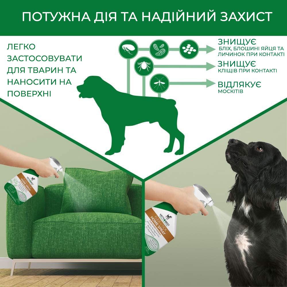 Спрей для собак Vet's Best Flea&Tick Home Spray універсальний від бліх кліщів та москітів для дому 945 мл (vb10348) - фото 3