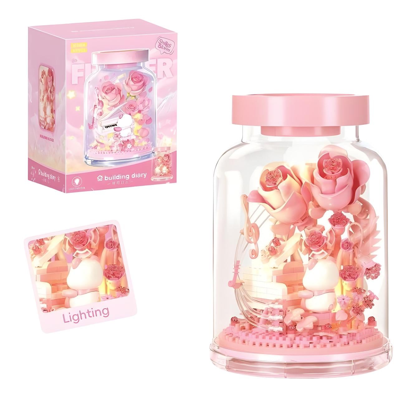 Конструктор 3D Building Diary цветы под колбой с подсветкой на 447 дет. Розовый (866054)