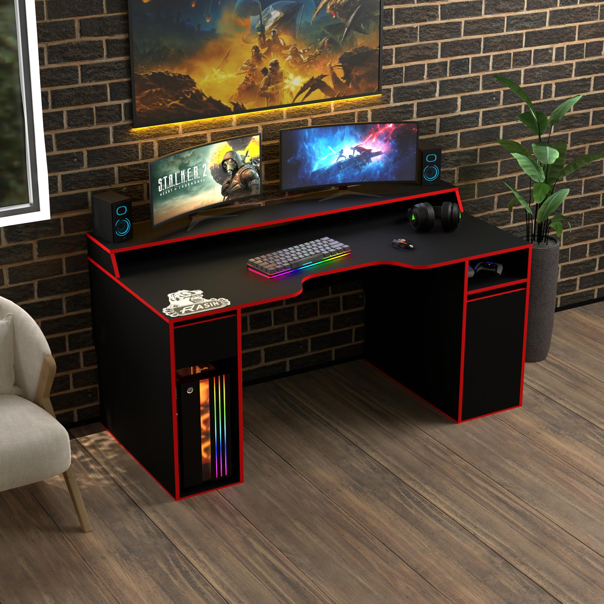 Стол геймерський ергономічний із надбудовою Zeus Rasin RS-27 ламінована ДСП Чорно-червоний (RS-27) - фото 2 Стол геймерський ергономічний із надбудовою Zeus Rasin RS-27 ламінована ДСП Чорно-червоний (RS-27) - фото 2