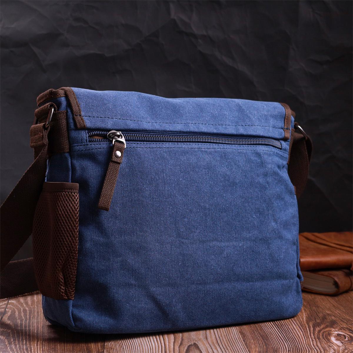 Мужская сумка для ноутбука Vintage Bag 22203 из плотного текстиля 13" Синий - фото 8