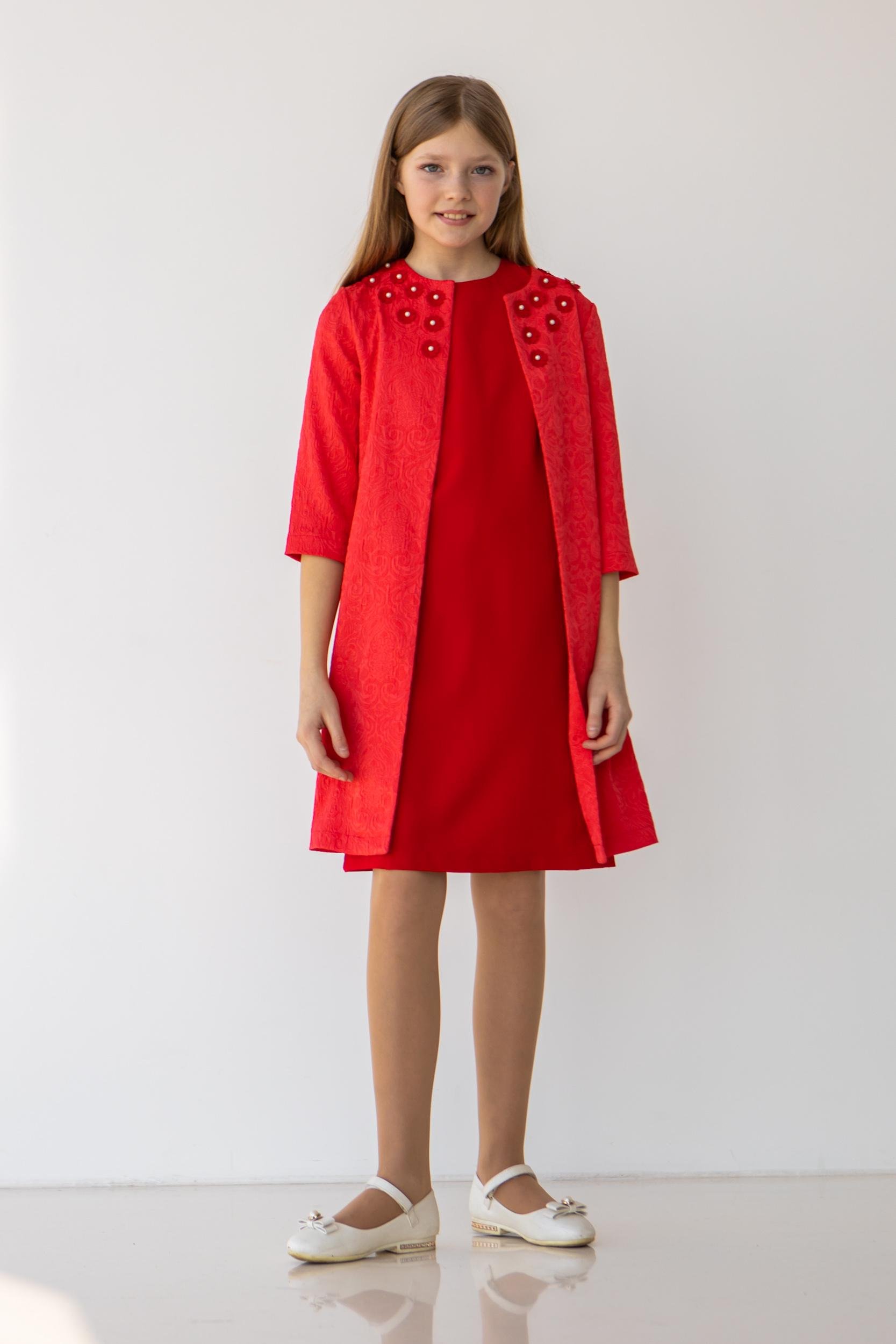 Платье на девочку подростка с жаккардовым кардиганом Diва 146 см Красный (26001) - фото 3