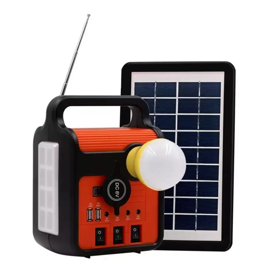 Фонарь многофункциональный Easy Power EP-371B LED 9V Bluetooth с солнечной панелью/радио/MP3 плеер/повербанк и 3 лампочки Черно-оранжевый