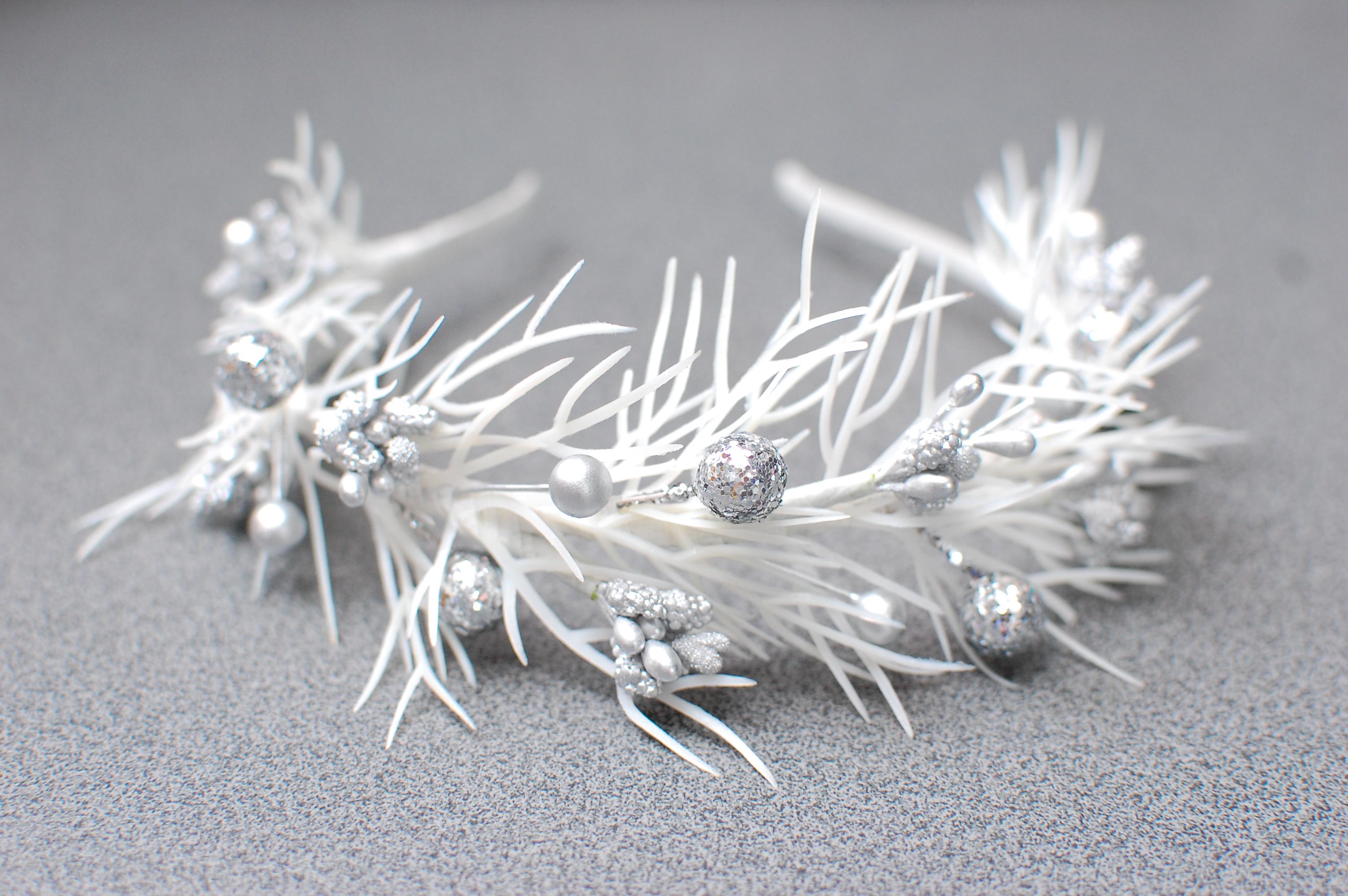 Обруч для волосся новорічний Біло-сріблястий (319)