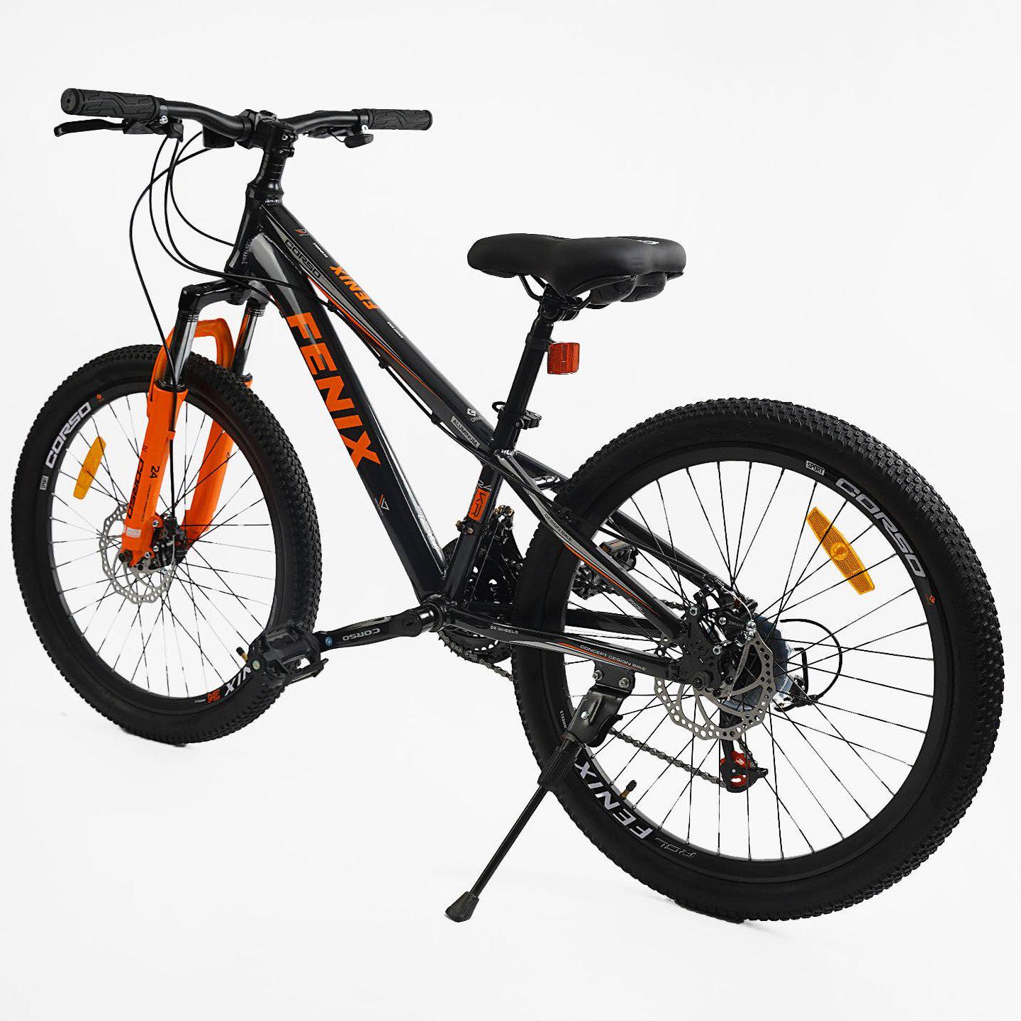 Велосипед горный Corso Fenix 24" подростковый алюминиевый Черно-оранжевый - фото 3 Велосипед горный Corso Fenix 24" подростковый алюминиевый Черно-оранжевый - фото 3