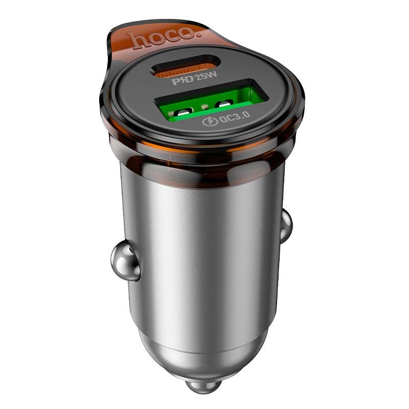 Зарядный адаптер для авто Hoco NZ16A 43 Вт USB-A/USB-C PD/QC Серый металлик (30142028)