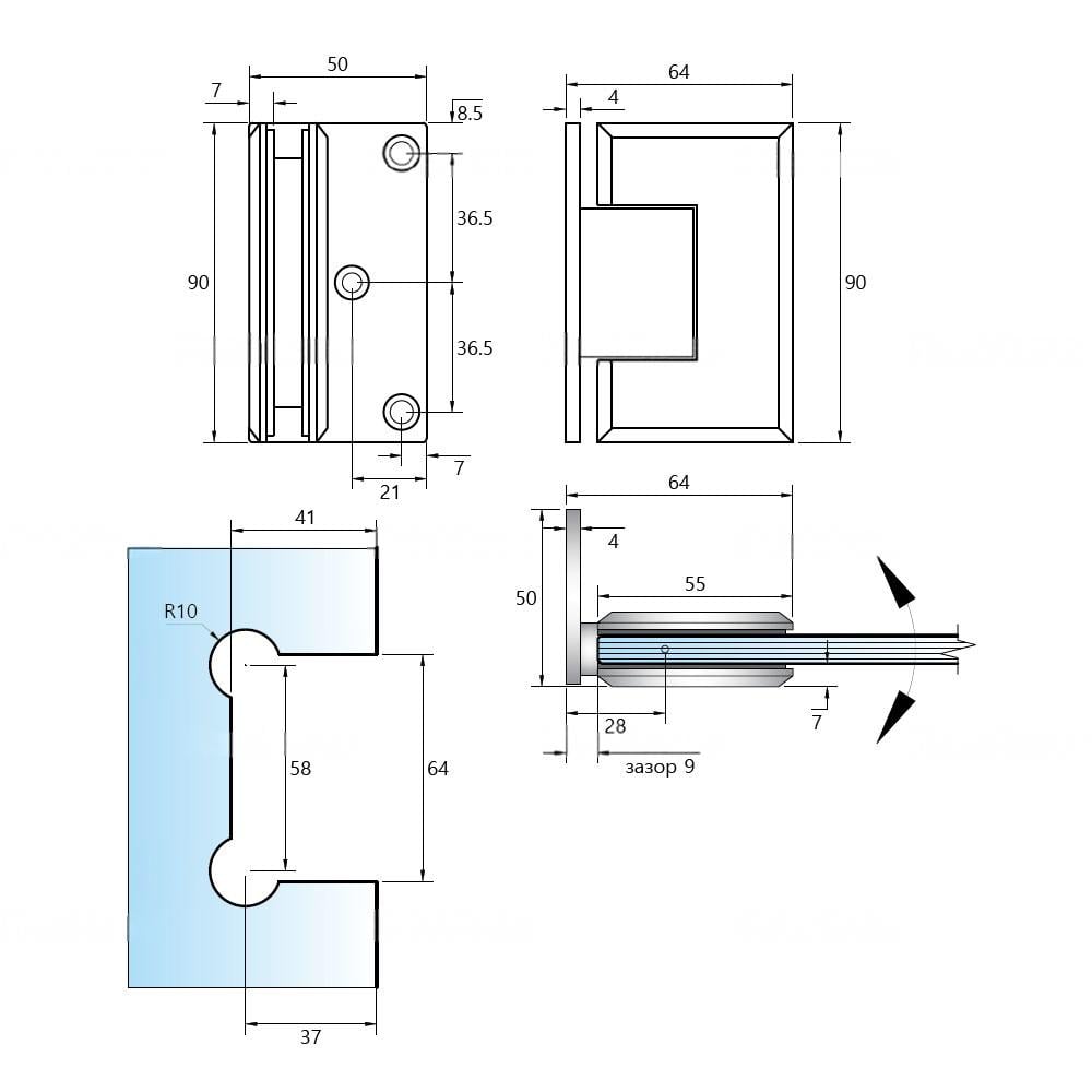 Петля для стекла душевой кабины br-HDL-305 стена-стекло 90° нержавеющая сталь полированная - фото 6 Петля для стекла душевой кабины br-HDL-305 стена-стекло 90° нержавеющая сталь полированная - фото 6